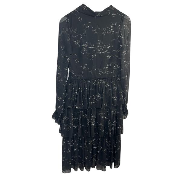 Alyson Eastman Womens Size 4 Black White Print Long Sleeve Tiered Midi Dress - Picture 11 of 12